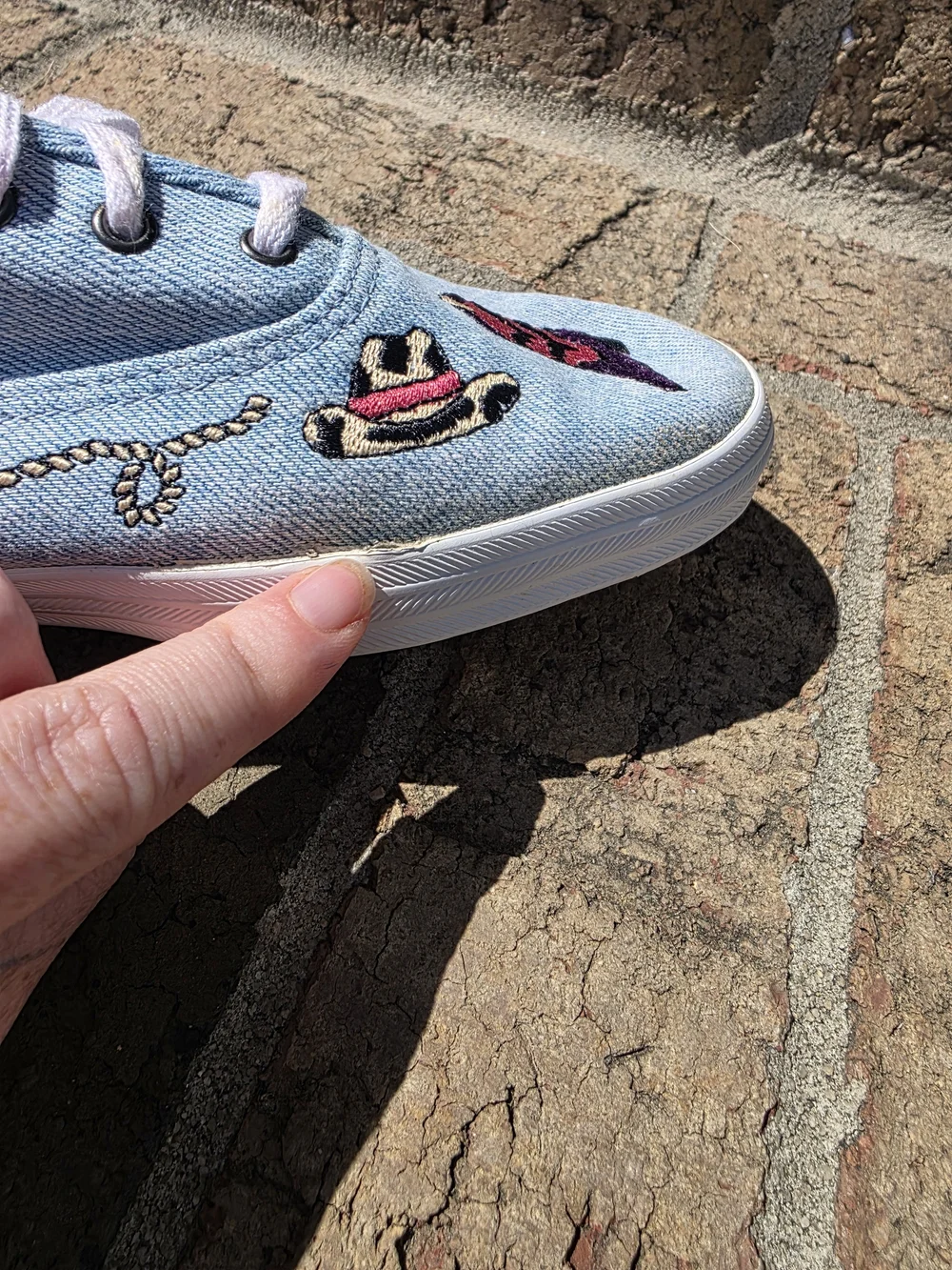 Keds Light Blue Denim Sneakers Western Cowgirl Embroidered Patches